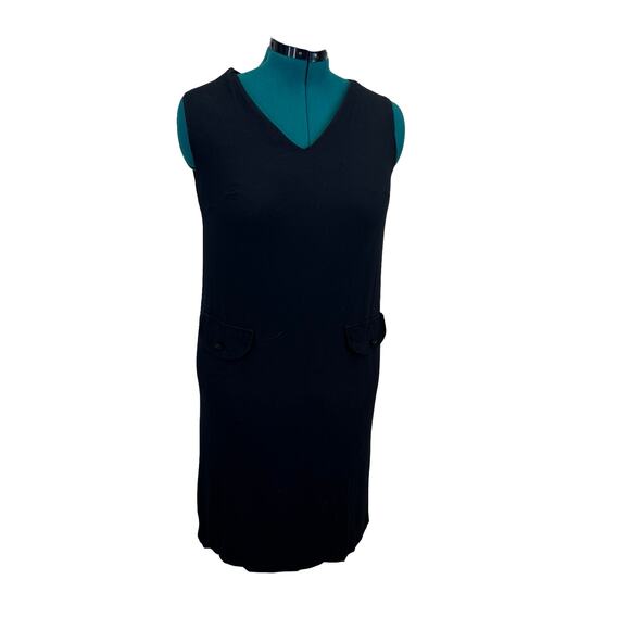 1960s Black Mod Shift Dress w/ Pockets | Size 12 | Vintage Classic - Picture 2 of 16